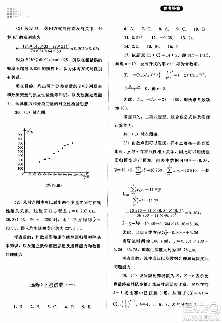 2018年同步解析與測評數(shù)學(xué)A版選修2-3參考答案