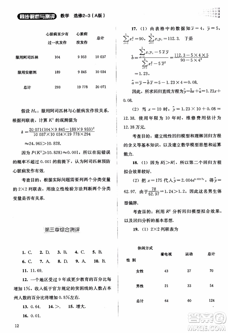 2018年同步解析與測評數(shù)學(xué)A版選修2-3參考答案