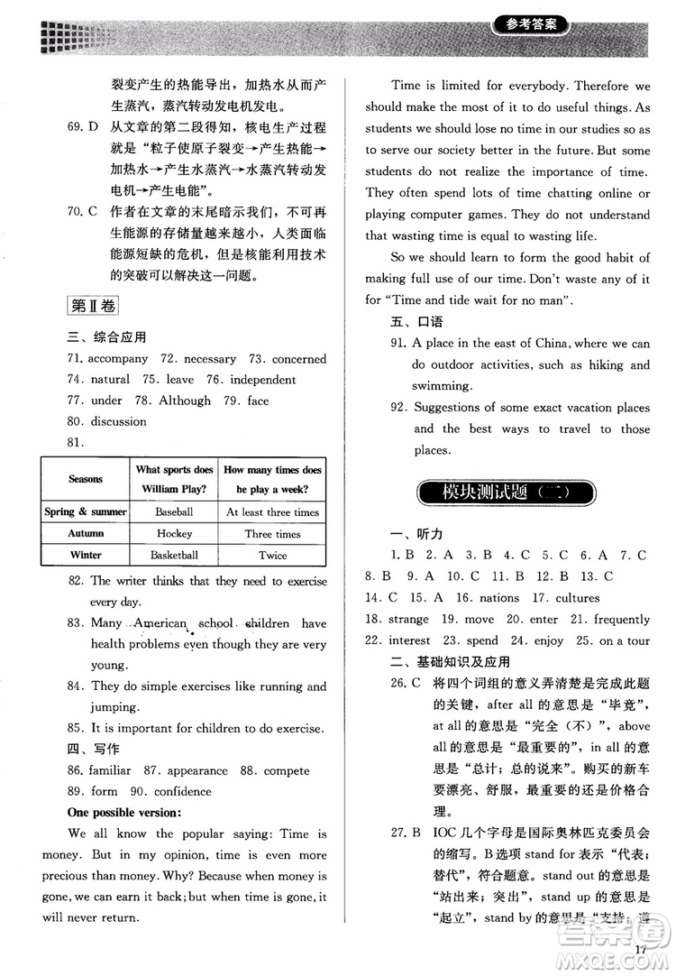 2018高中英語必修2同步解析與測評參考答案