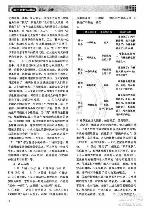2018同步解析與測(cè)評(píng)語文必修3參考答案