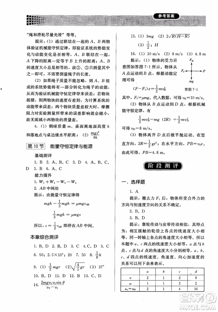2018人教版高中金學典同步練習冊同步解析與測評物理必修2參考答案