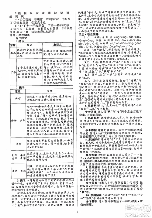 人教金學(xué)典2018同步解析與測評學(xué)考練高中語文必修1參考答案