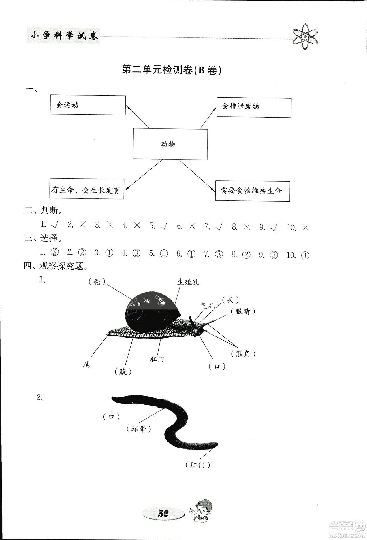 2018秋教科版金鑰匙小學科學試卷三年級上冊參考答案