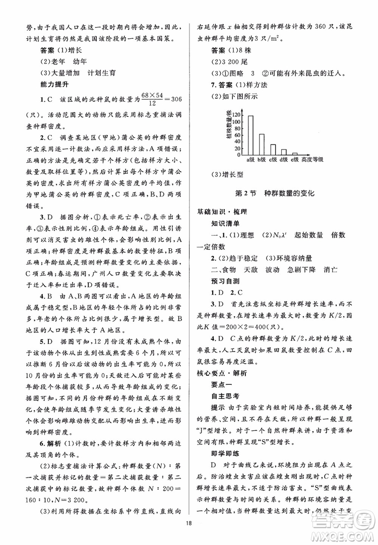 2018人教金學(xué)典同步解析與測評學(xué)考練生物必修3參考答案