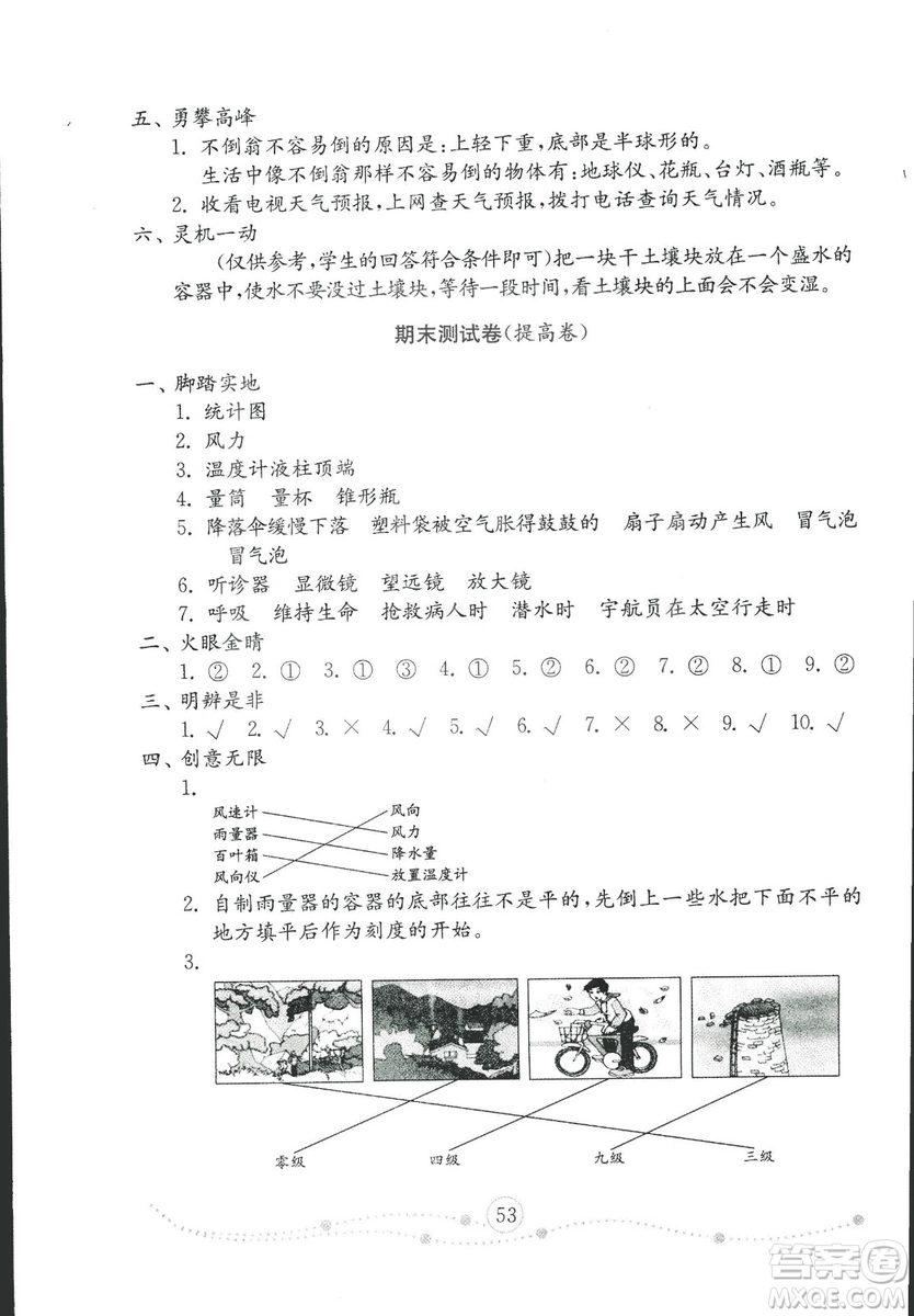 2018秋金鑰匙小學(xué)科學(xué)試卷青島版三年級(jí)上冊(cè)參考答案