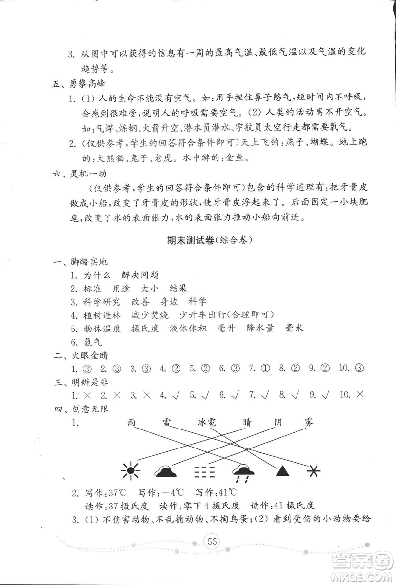 2018秋金鑰匙小學(xué)科學(xué)試卷青島版三年級(jí)上冊(cè)參考答案