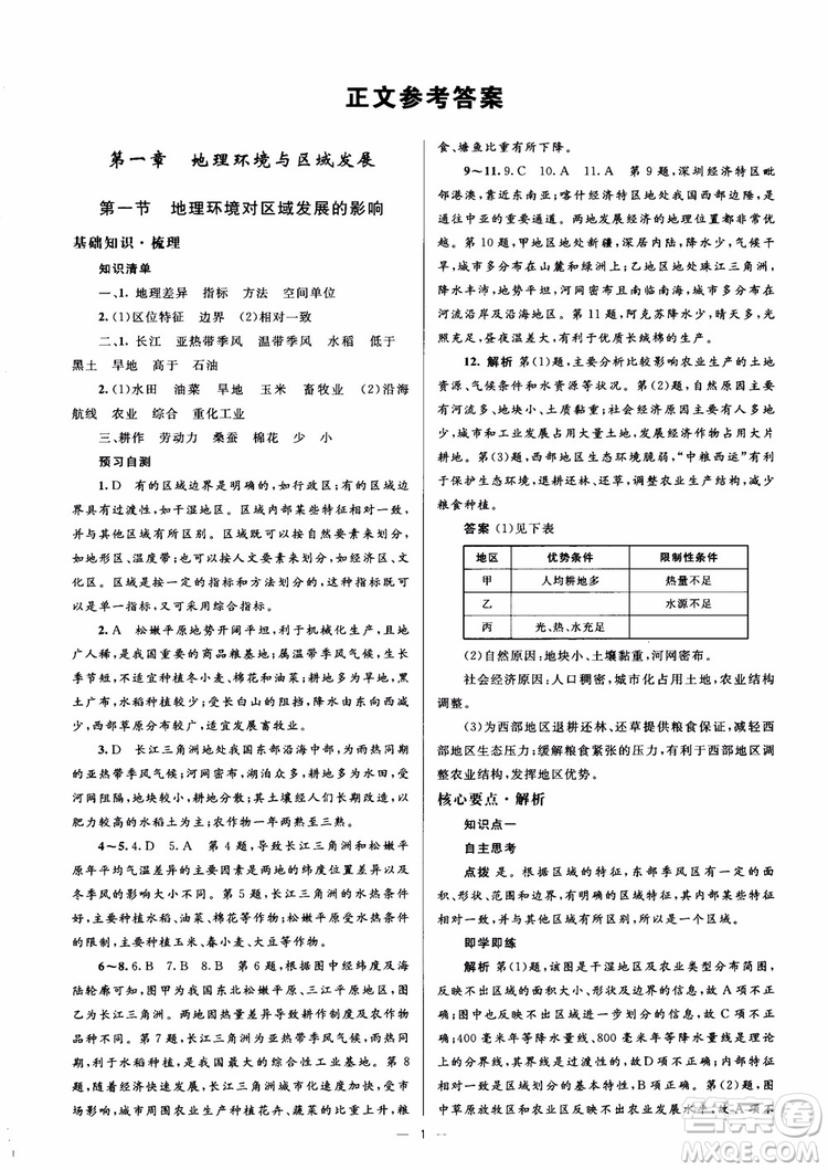 2018人教金學典同步解析與測評學考練地理必修3參考答案