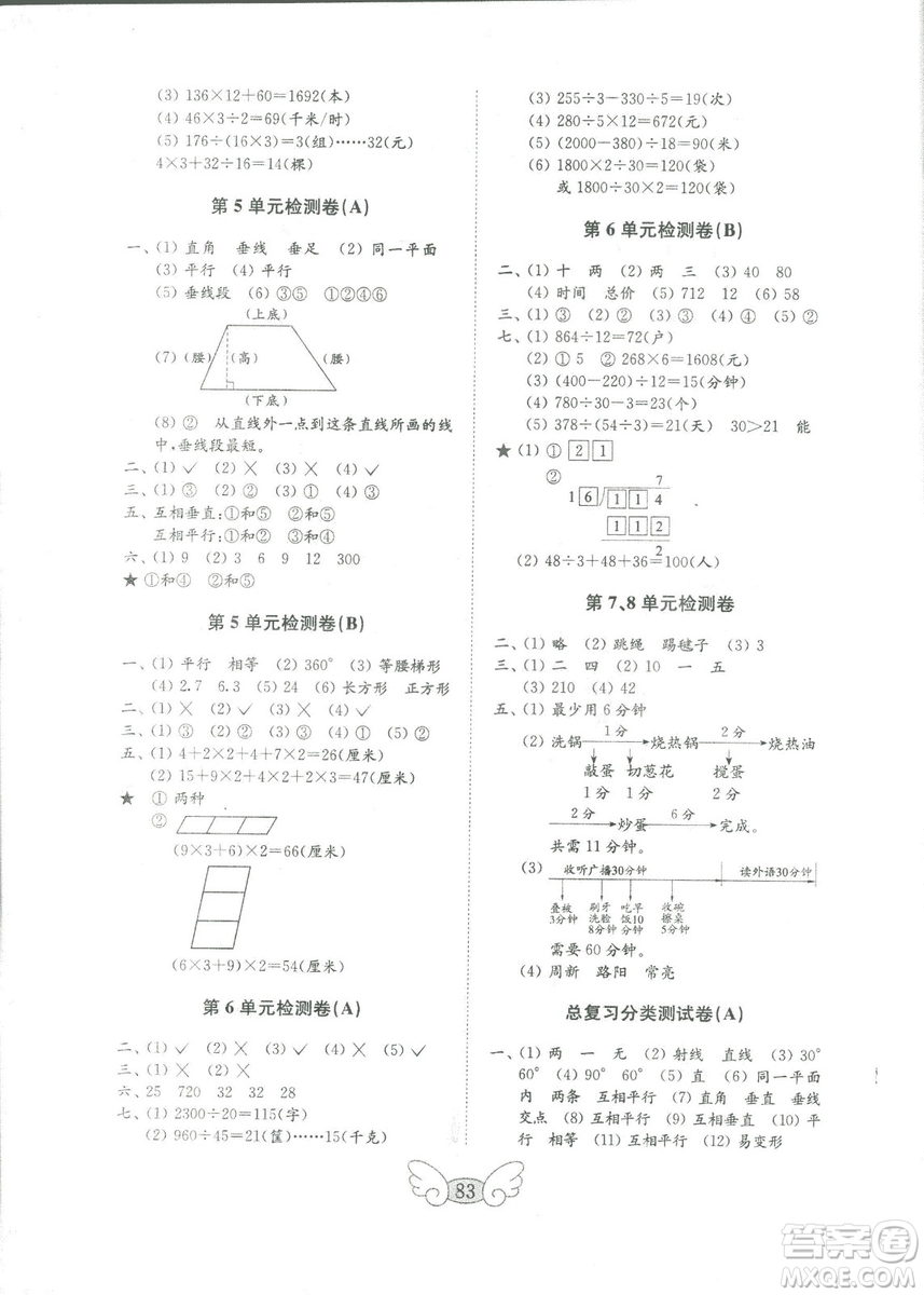 2018人教版金鑰匙小學(xué)數(shù)學(xué)試卷四年級(jí)上冊(cè)參考答案