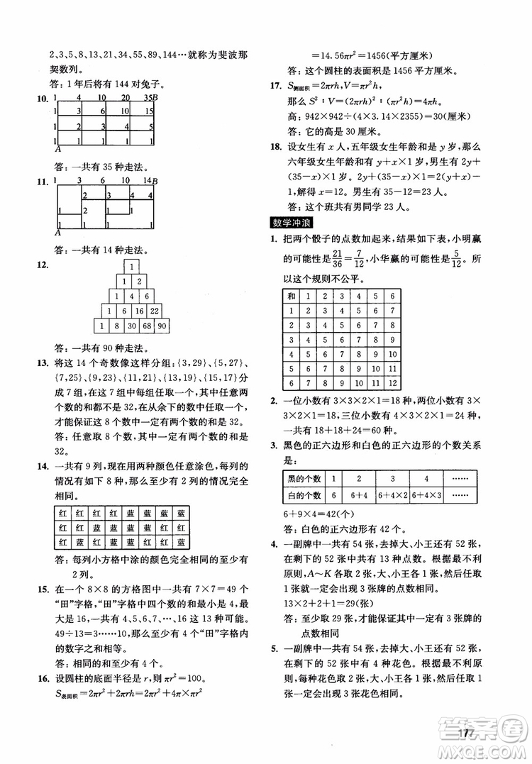 2018年數(shù)學創(chuàng)新思維訓練六年級參考答案