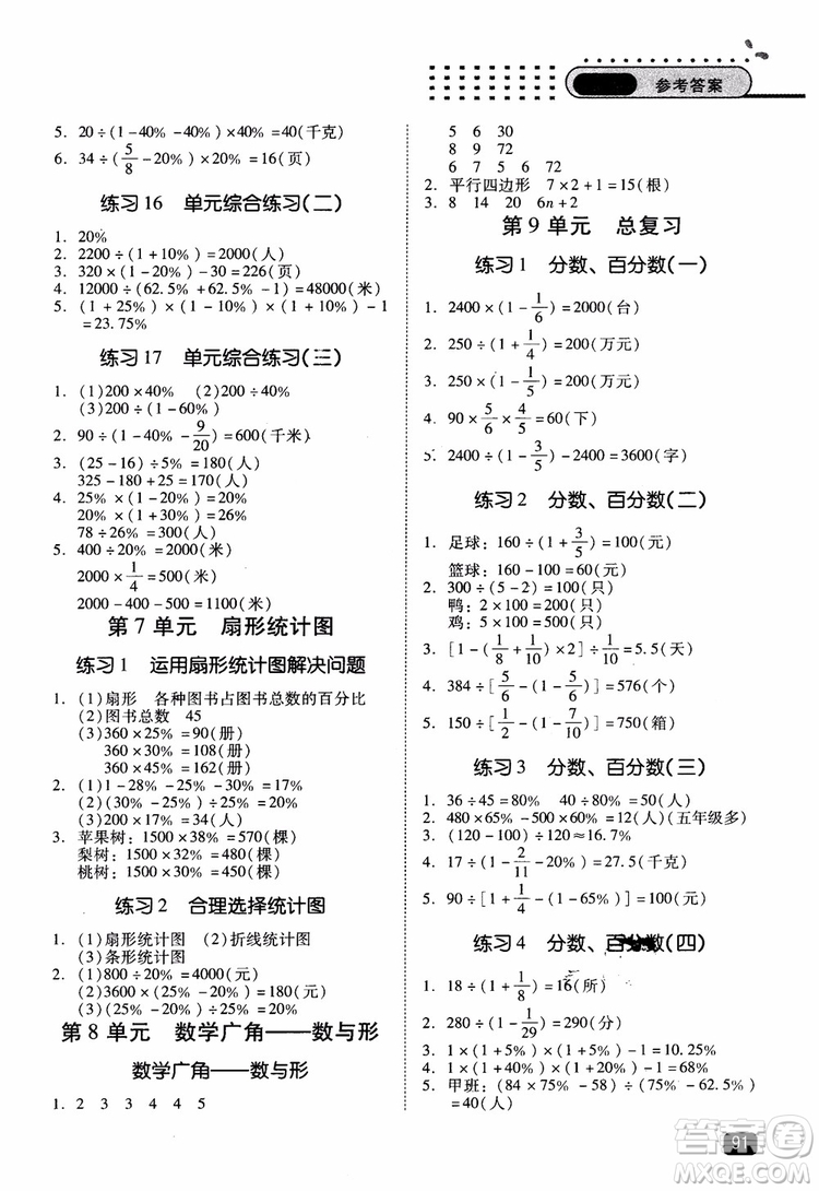2018年木頭馬應(yīng)用題小狀元小學(xué)數(shù)學(xué)應(yīng)用題通關(guān)訓(xùn)練六年級上冊參考答案