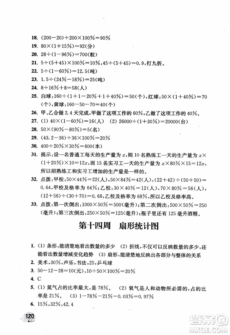 2018津橋教育應(yīng)用題小狀元六年級上冊數(shù)學(xué)RJ人教版參考答案