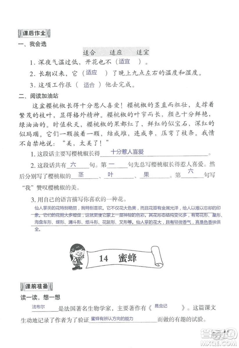 2018秋知識與能力訓(xùn)練語文三年級上冊人教版參考答案