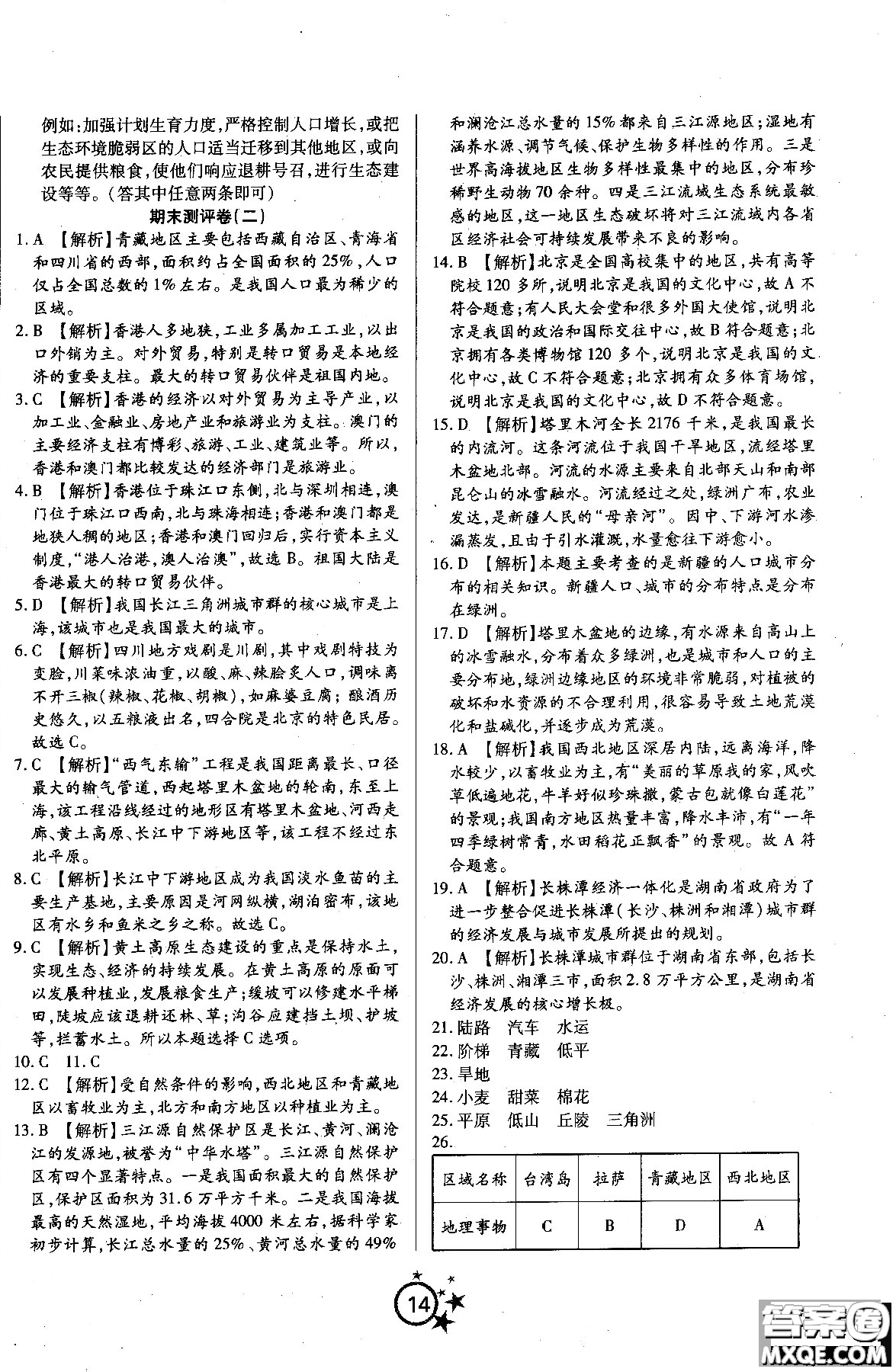 2018秋學(xué)海單元雙測(cè)第一卷八年級(jí)地理湘教版XJ上冊(cè)答案 