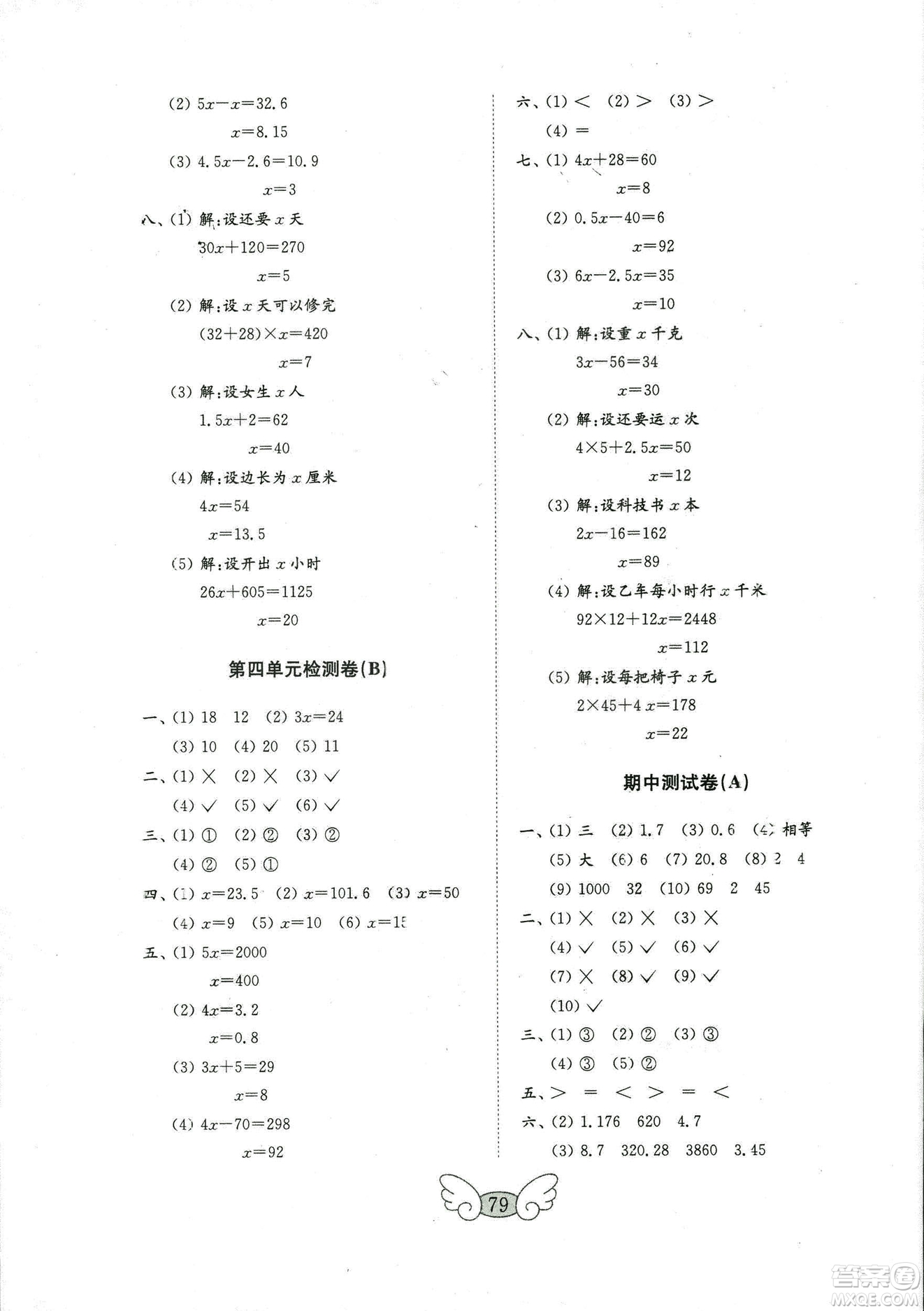 2018年金鑰匙小學數(shù)學試卷青島版五年級上冊參考答案