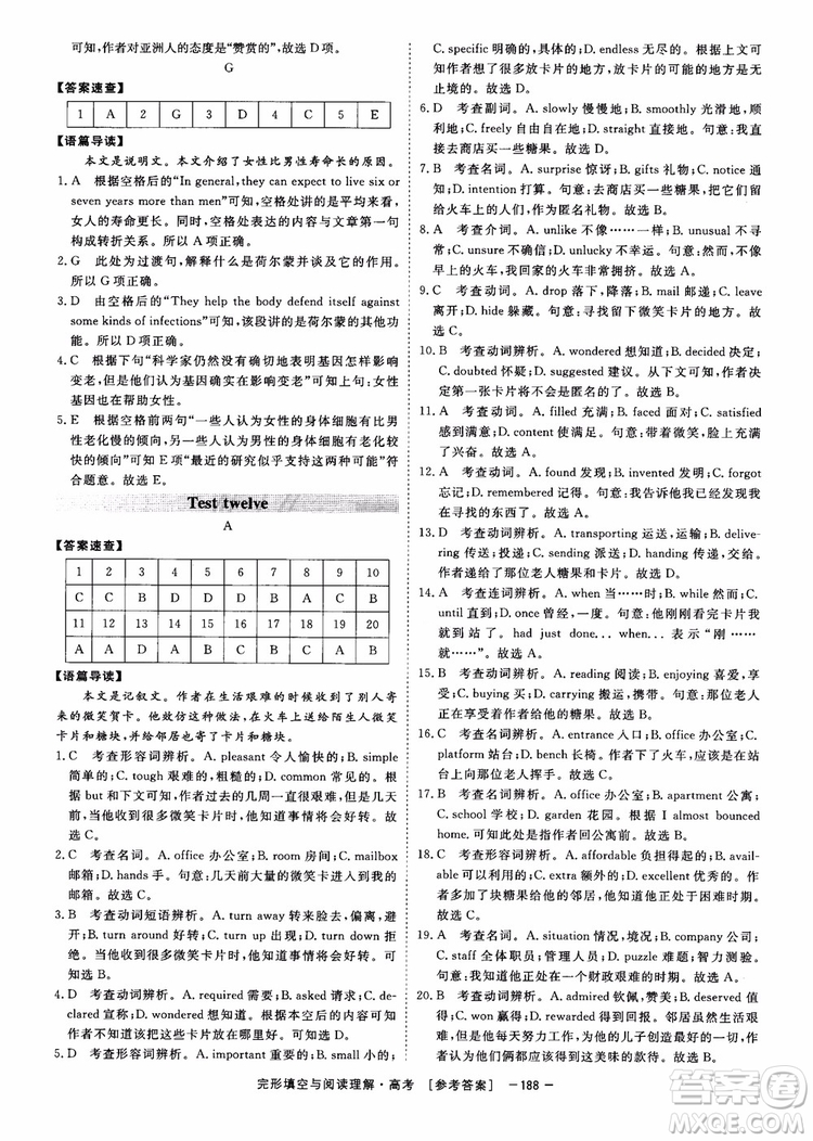唐人英語2019頂尖訓(xùn)練高考完形填空與閱讀理解160篇參考答案