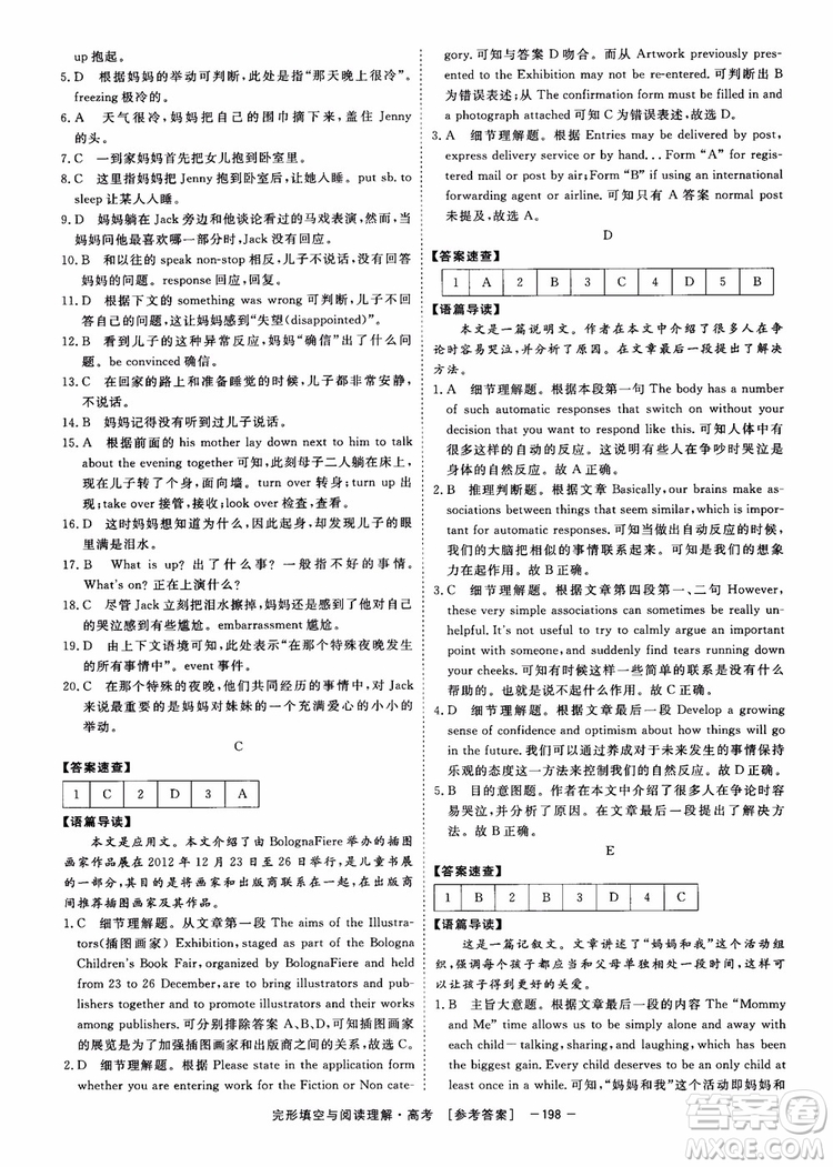 唐人英語2019頂尖訓(xùn)練高考完形填空與閱讀理解160篇參考答案