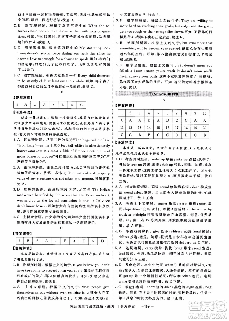 唐人英語2019頂尖訓(xùn)練高考完形填空與閱讀理解160篇參考答案