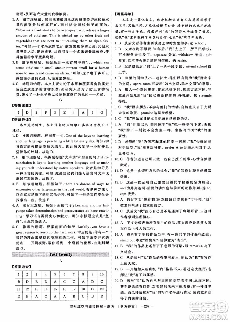 唐人英語2019頂尖訓(xùn)練高考完形填空與閱讀理解160篇參考答案