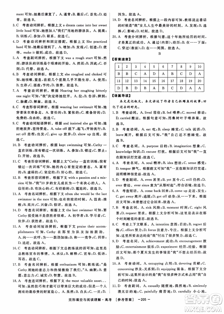 唐人英語2019頂尖訓(xùn)練高考完形填空與閱讀理解160篇參考答案