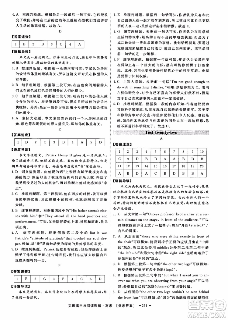 唐人英語2019頂尖訓(xùn)練高考完形填空與閱讀理解160篇參考答案