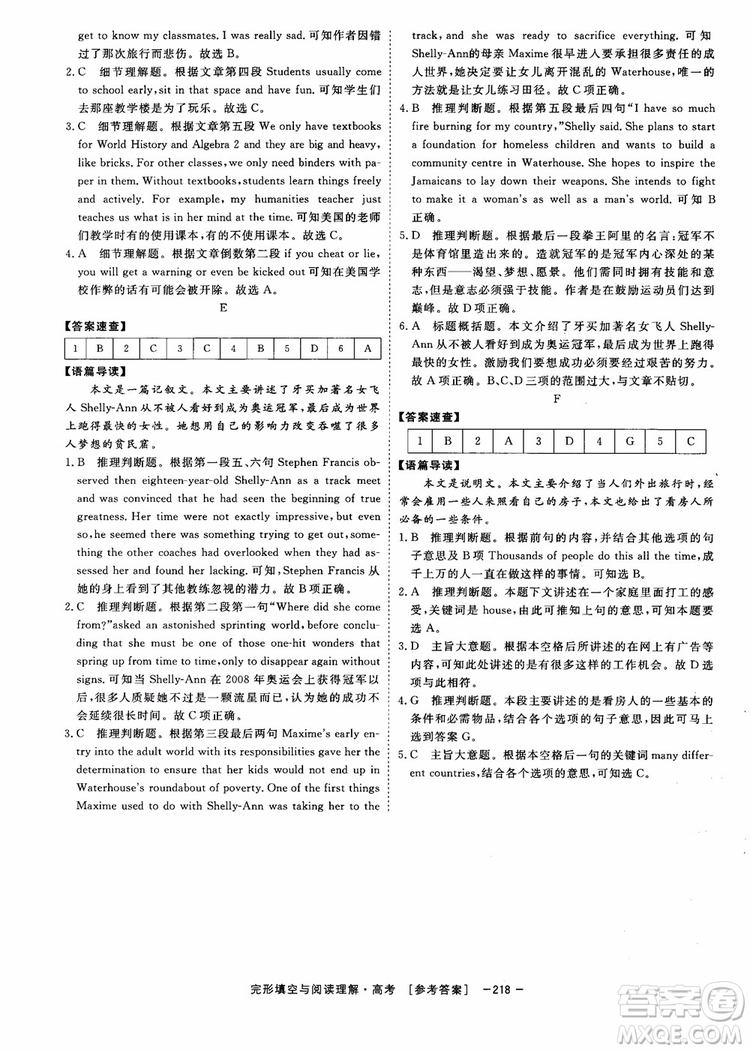 唐人英語2019頂尖訓(xùn)練高考完形填空與閱讀理解160篇參考答案