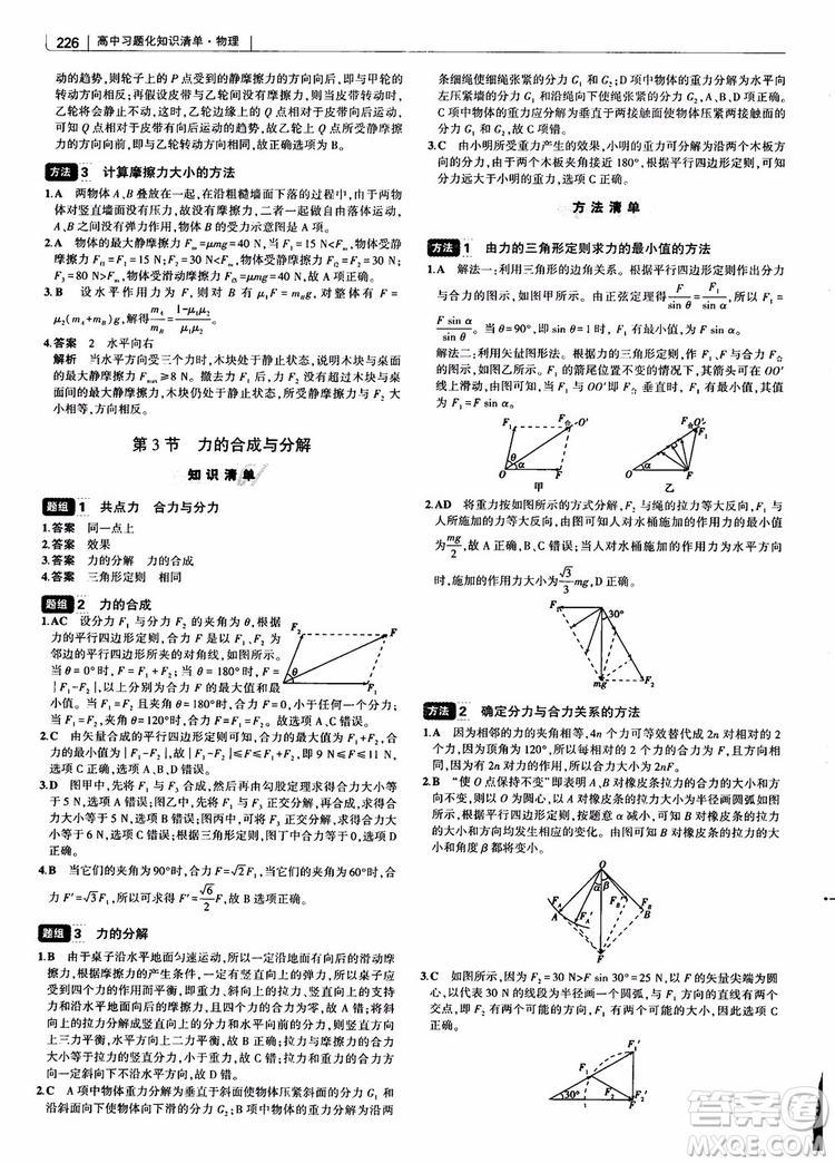 2019版高考高中習(xí)題化知識(shí)清單物理參考答案