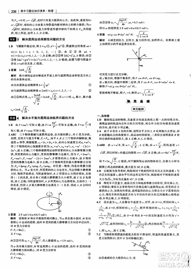 2019版高考高中習(xí)題化知識(shí)清單物理參考答案