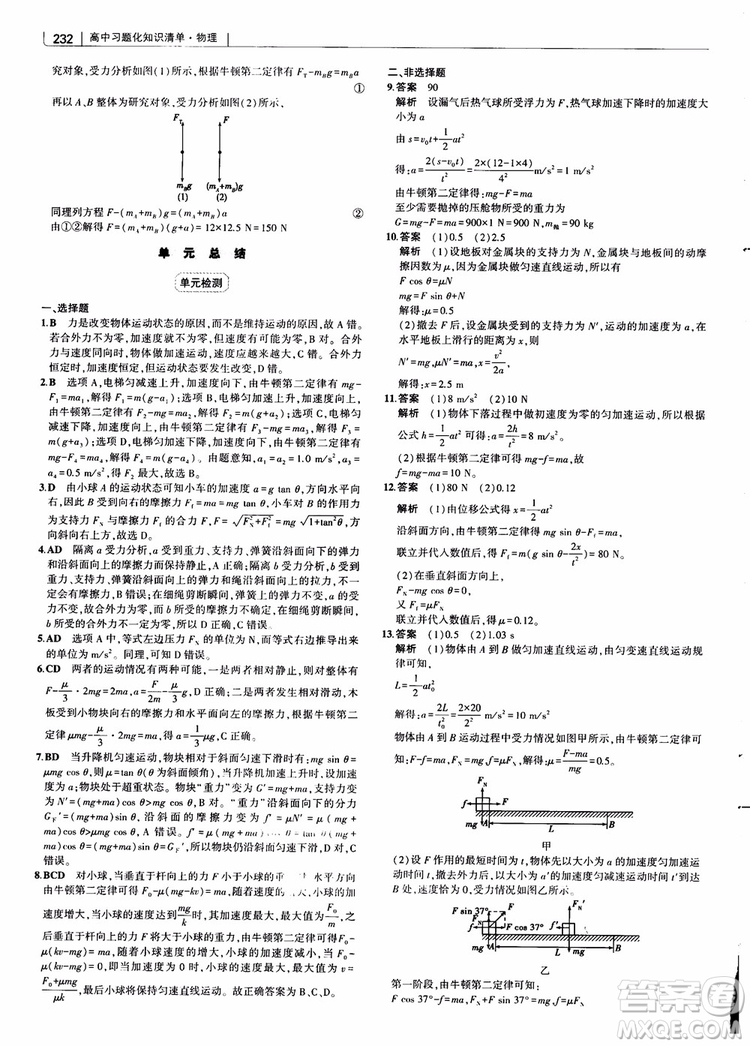 2019版高考高中習(xí)題化知識(shí)清單物理參考答案