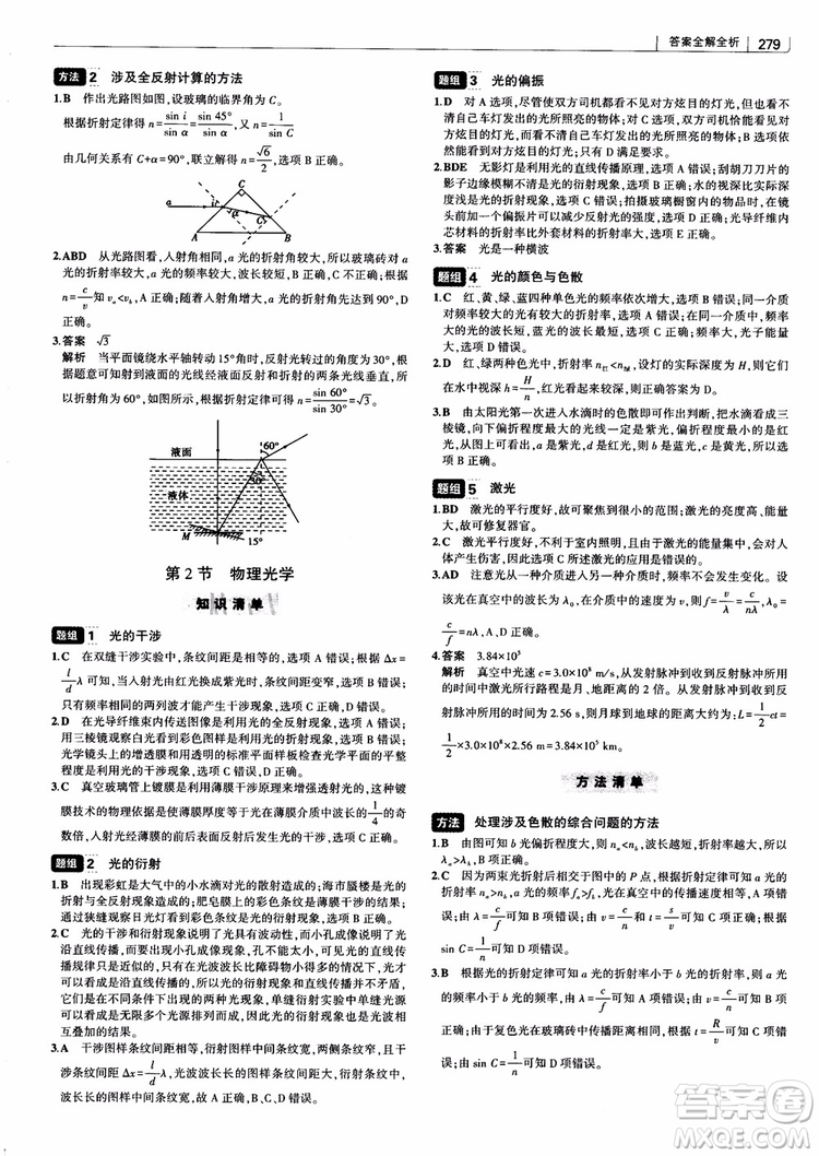 2019版高考高中習(xí)題化知識(shí)清單物理參考答案