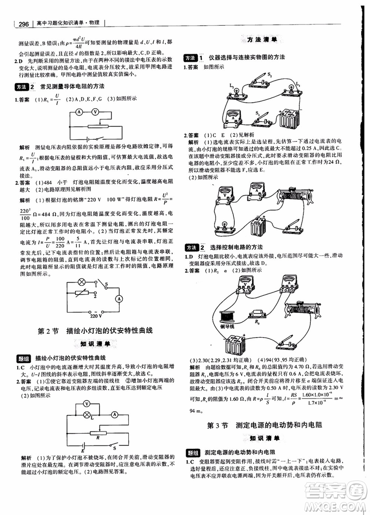 2019版高考高中習(xí)題化知識(shí)清單物理參考答案