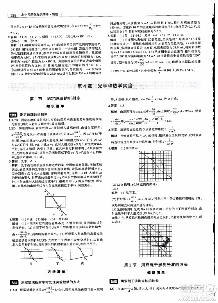 2019版高考高中習(xí)題化知識(shí)清單物理參考答案
