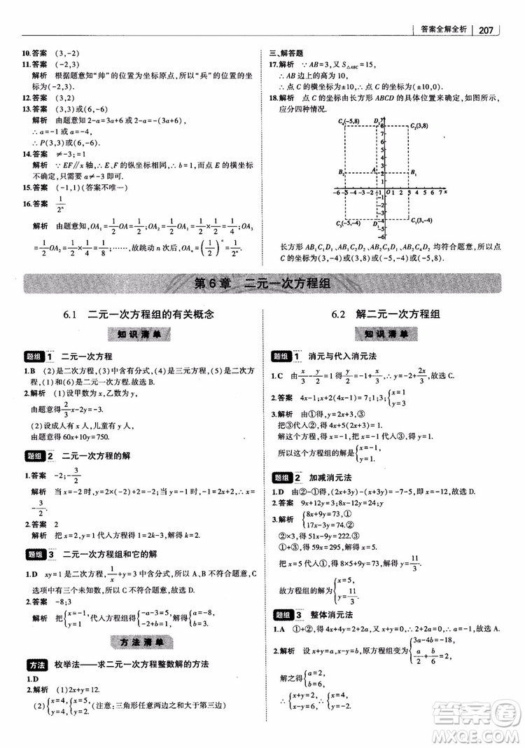2019版初中習(xí)題化知識清單數(shù)學(xué)曲一線教輔參考答案