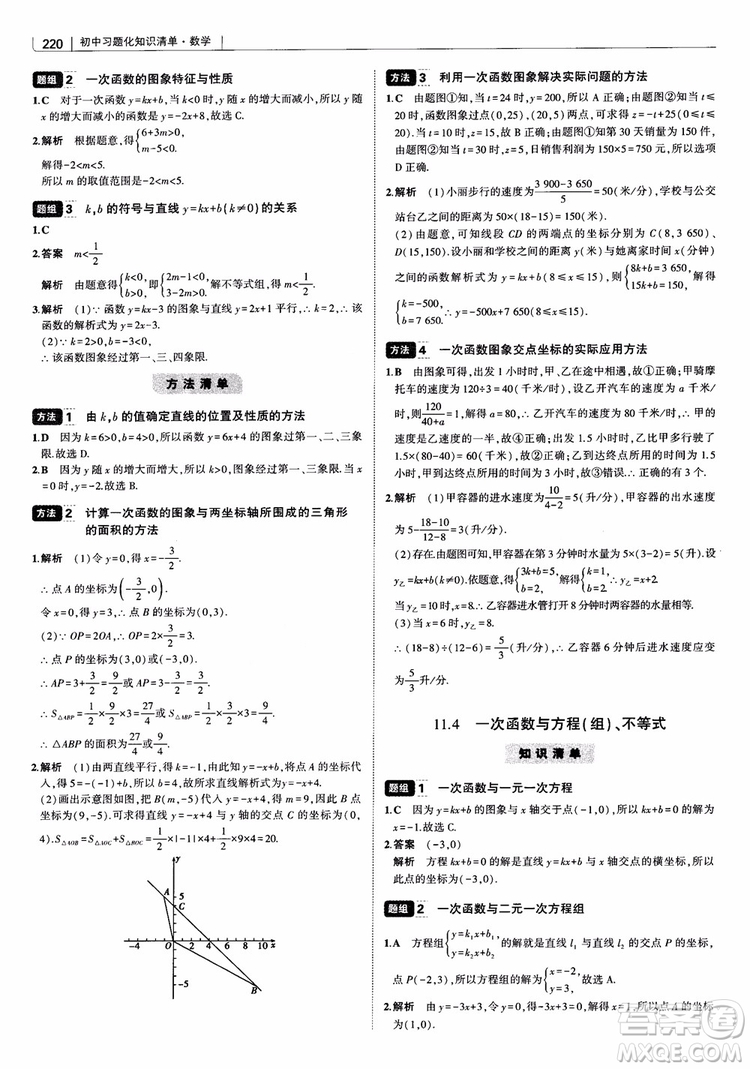 2019版初中習(xí)題化知識清單數(shù)學(xué)曲一線教輔參考答案