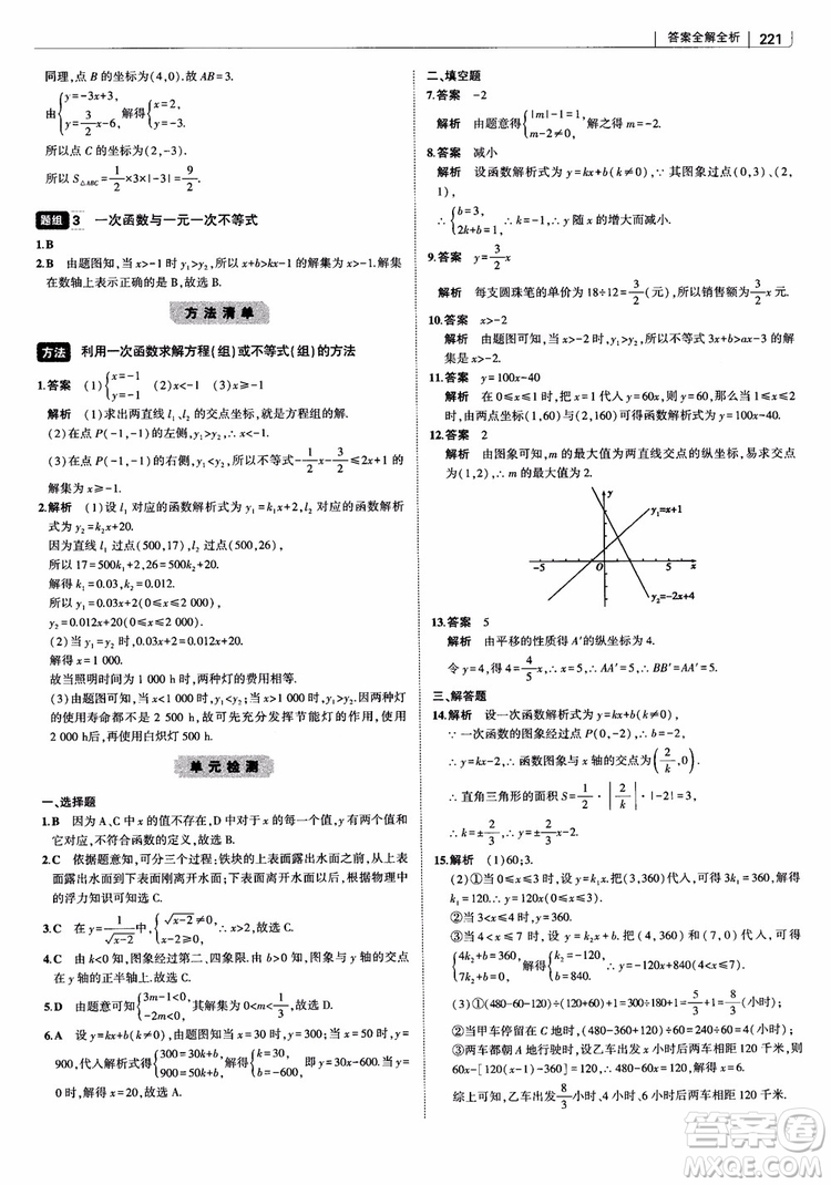 2019版初中習(xí)題化知識清單數(shù)學(xué)曲一線教輔參考答案