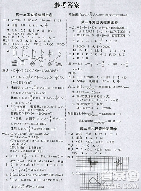 2018陽(yáng)光同學(xué)一線名師全優(yōu)好卷六年級(jí)下冊(cè)數(shù)學(xué)北師版參考答案