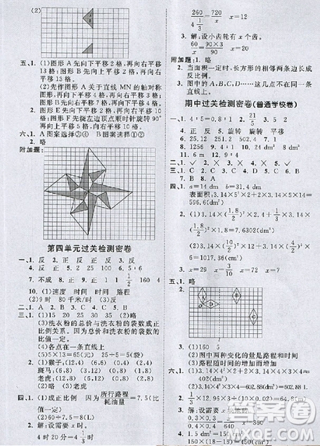 2018陽(yáng)光同學(xué)一線名師全優(yōu)好卷六年級(jí)下冊(cè)數(shù)學(xué)北師版參考答案