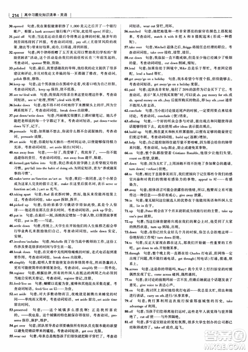2019版曲一線(xiàn)科學(xué)備考高中習(xí)題化知識(shí)清單英語(yǔ)參考答案