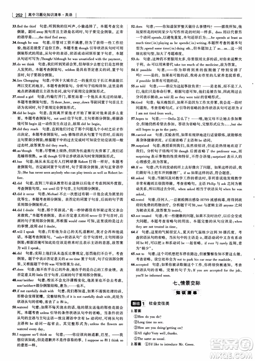 2019版曲一線(xiàn)科學(xué)備考高中習(xí)題化知識(shí)清單英語(yǔ)參考答案