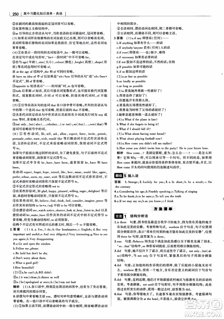 2019版曲一線(xiàn)科學(xué)備考高中習(xí)題化知識(shí)清單英語(yǔ)參考答案