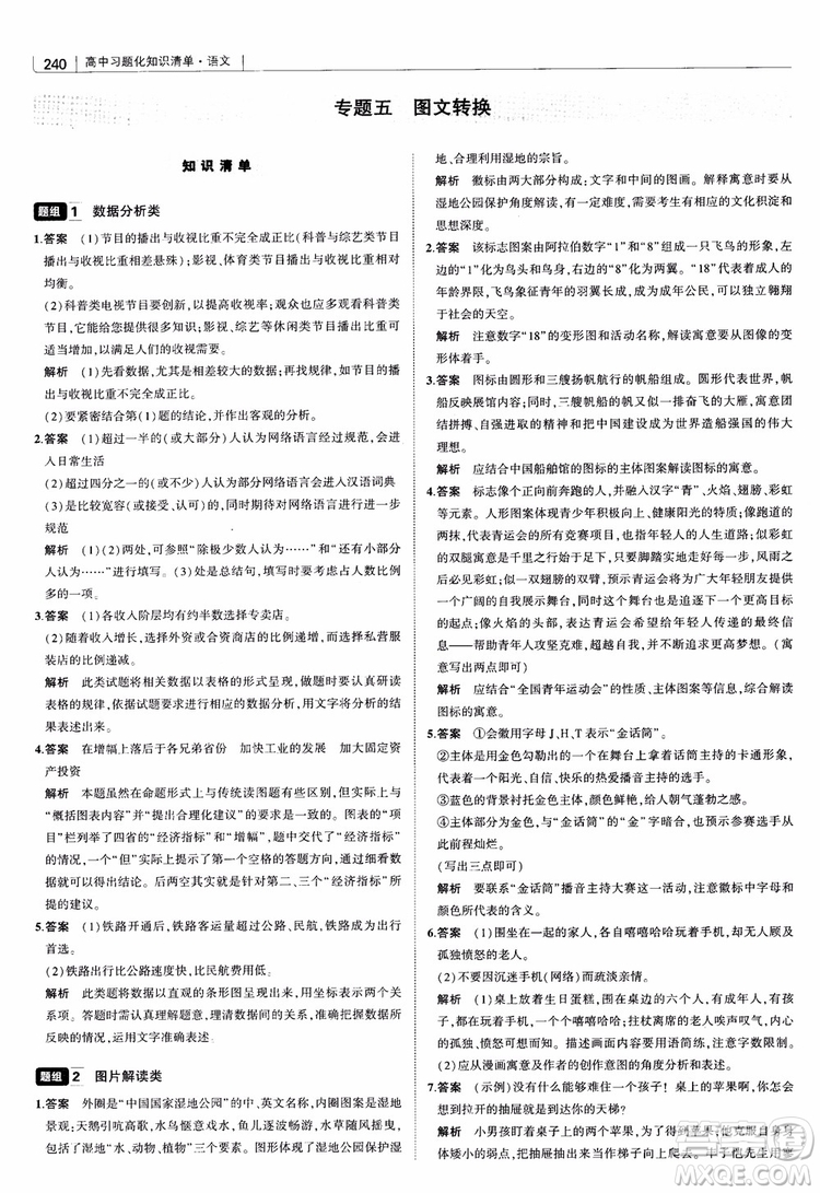 2019版高中習題化知識清單語文參考答案