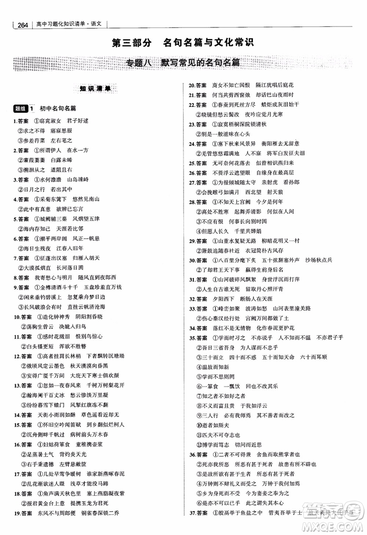 2019版高中習題化知識清單語文參考答案