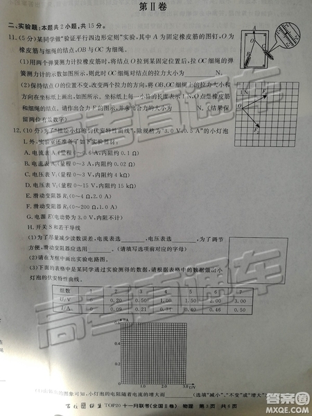 百校聯(lián)盟2019屆TOP20十一月聯(lián)考全國Ⅱ卷物理試卷及參考答案
