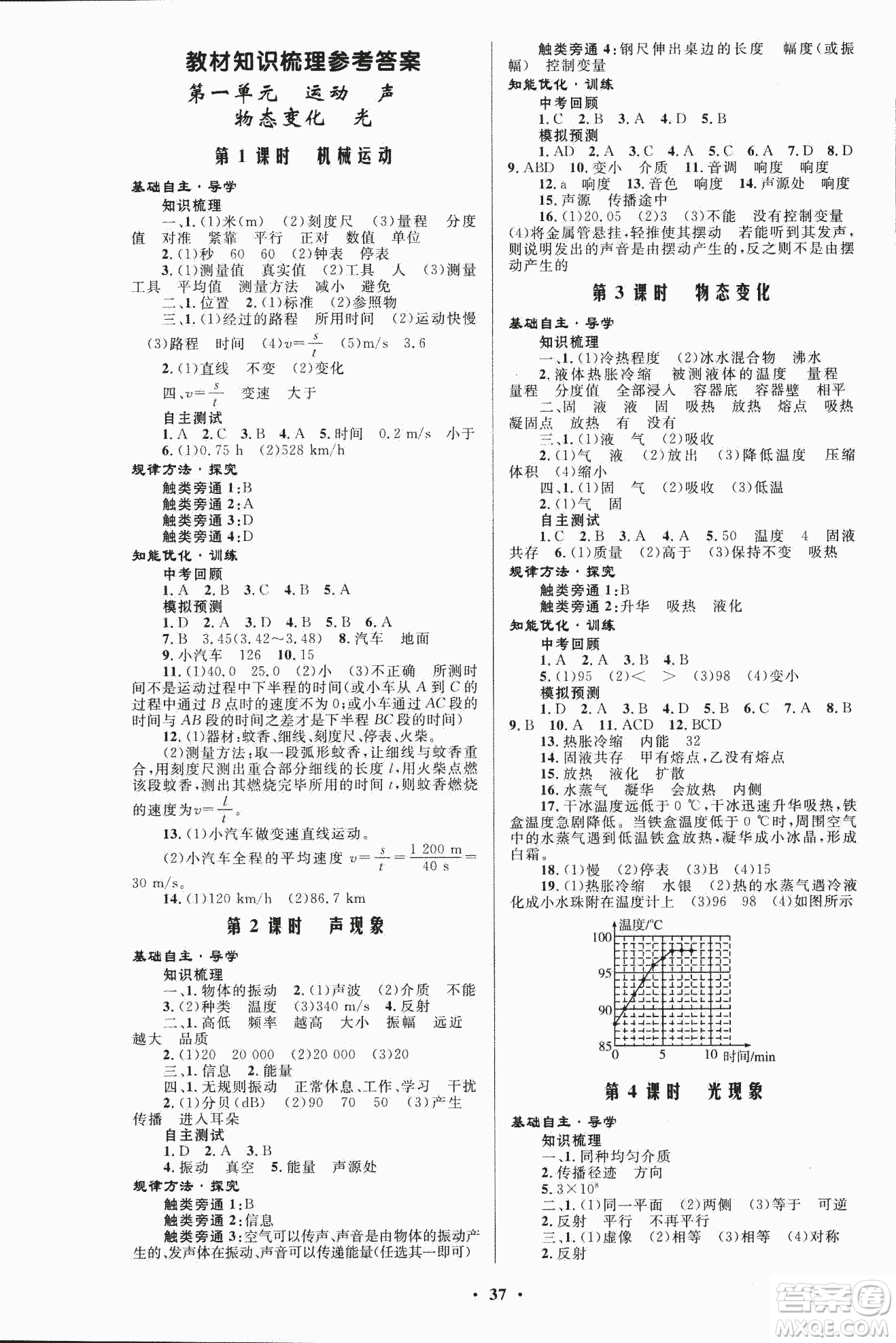 人教版2018年初中總復習優(yōu)化設計物理參考答案