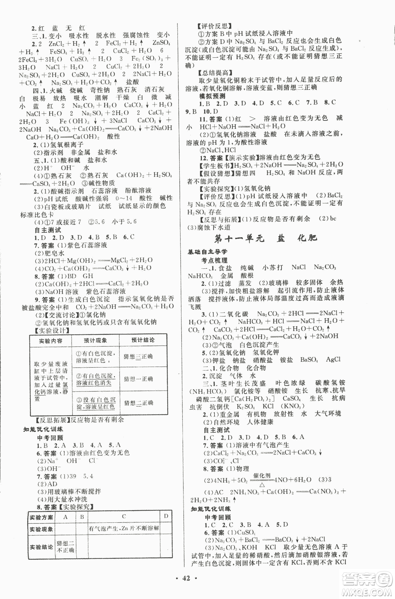 初中總復(fù)習(xí)優(yōu)化設(shè)計2018人教版化學(xué)參考答案