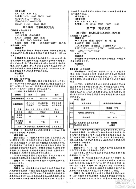 高中同步學(xué)考2018年優(yōu)化設(shè)計化學(xué)必修1人教版答案