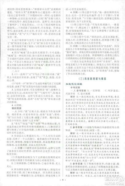 2018年初中總復(fù)習(xí)優(yōu)化設(shè)計(jì)浙江專版語文參考答案