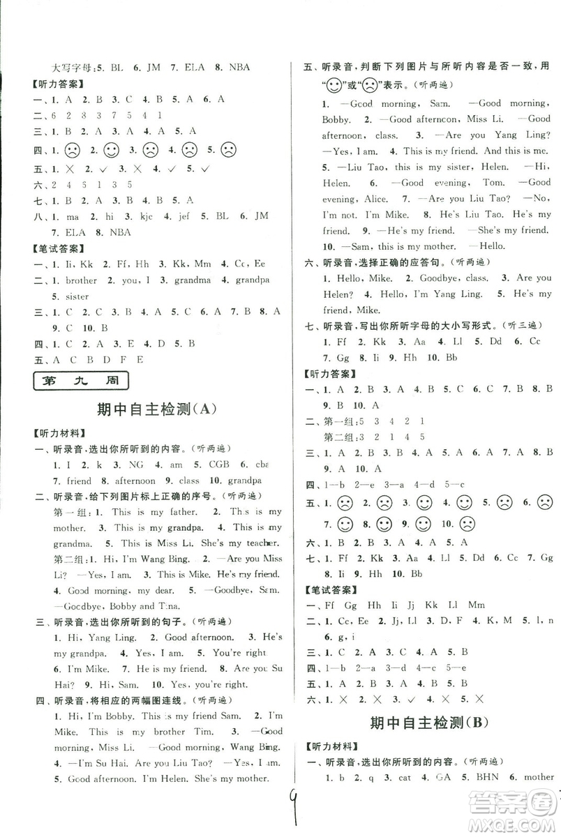 2018秋亮點(diǎn)給力周末優(yōu)化設(shè)計(jì)大試卷英語(yǔ)三年級(jí)上冊(cè)新課標(biāo)江蘇版答案