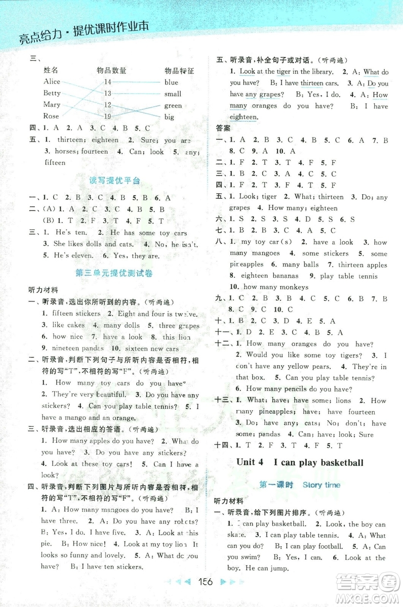 2018亮點(diǎn)給力提優(yōu)課時(shí)作業(yè)本英語4年級(jí)上冊新課標(biāo)江蘇版第2版答案