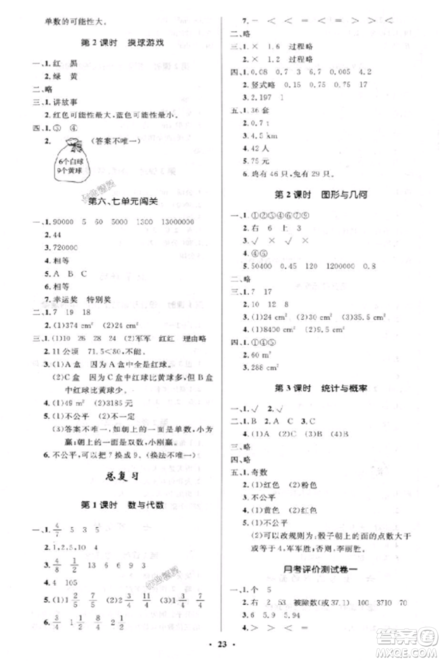 2018北師大版小學(xué)同步測控優(yōu)化設(shè)計(jì)五年級數(shù)學(xué)上答案