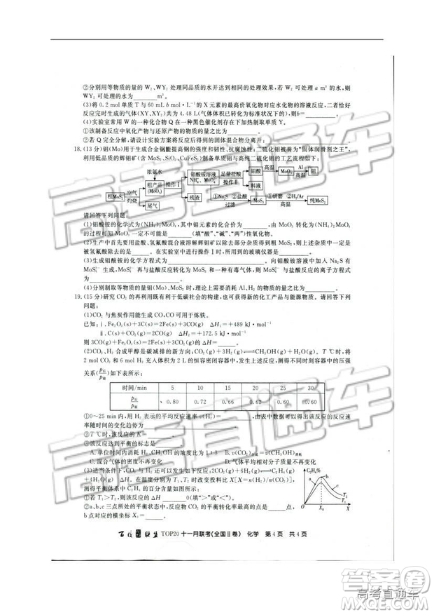 百校聯(lián)盟2019屆高三TOP20十一月聯(lián)考全國Ⅱ卷化學(xué)試題及參考答案